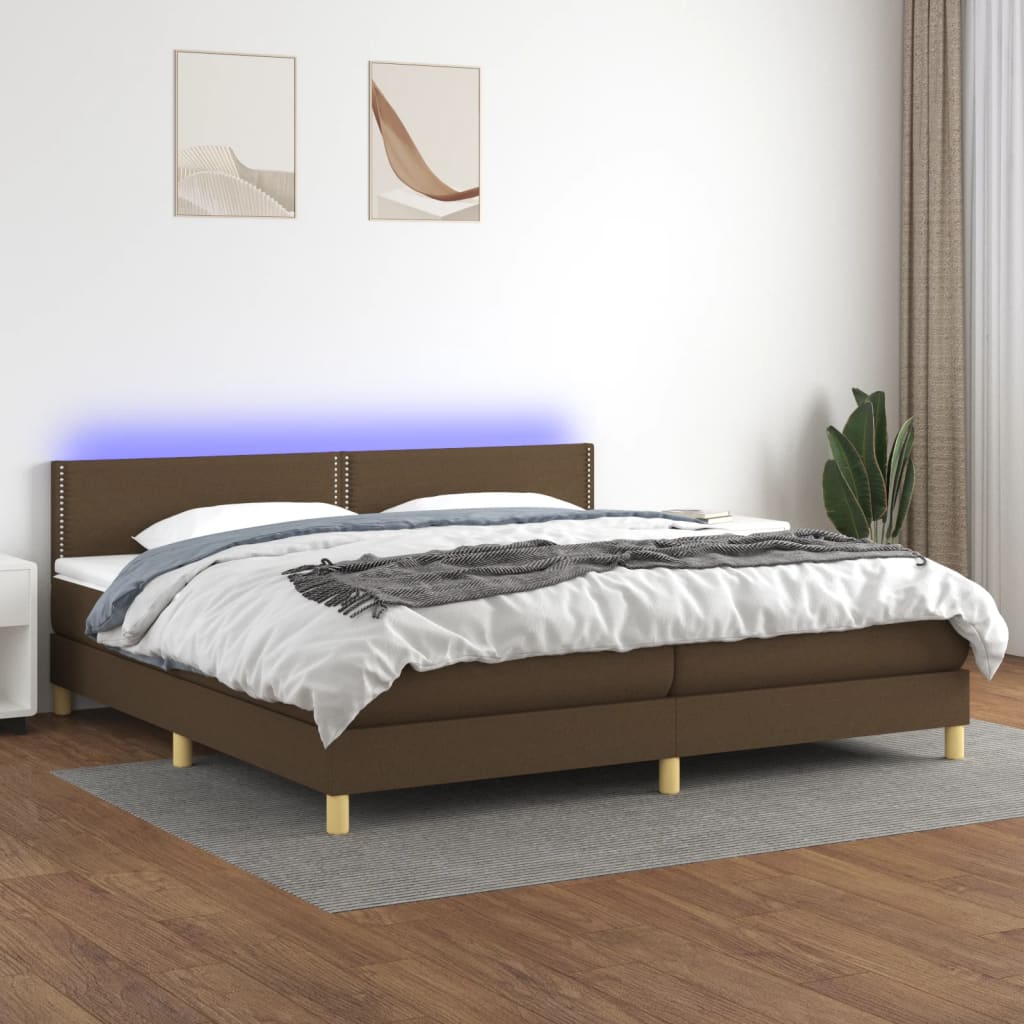 Krevet box spring s madracem LED tamnosmeđi 200x200 cm tkanina
