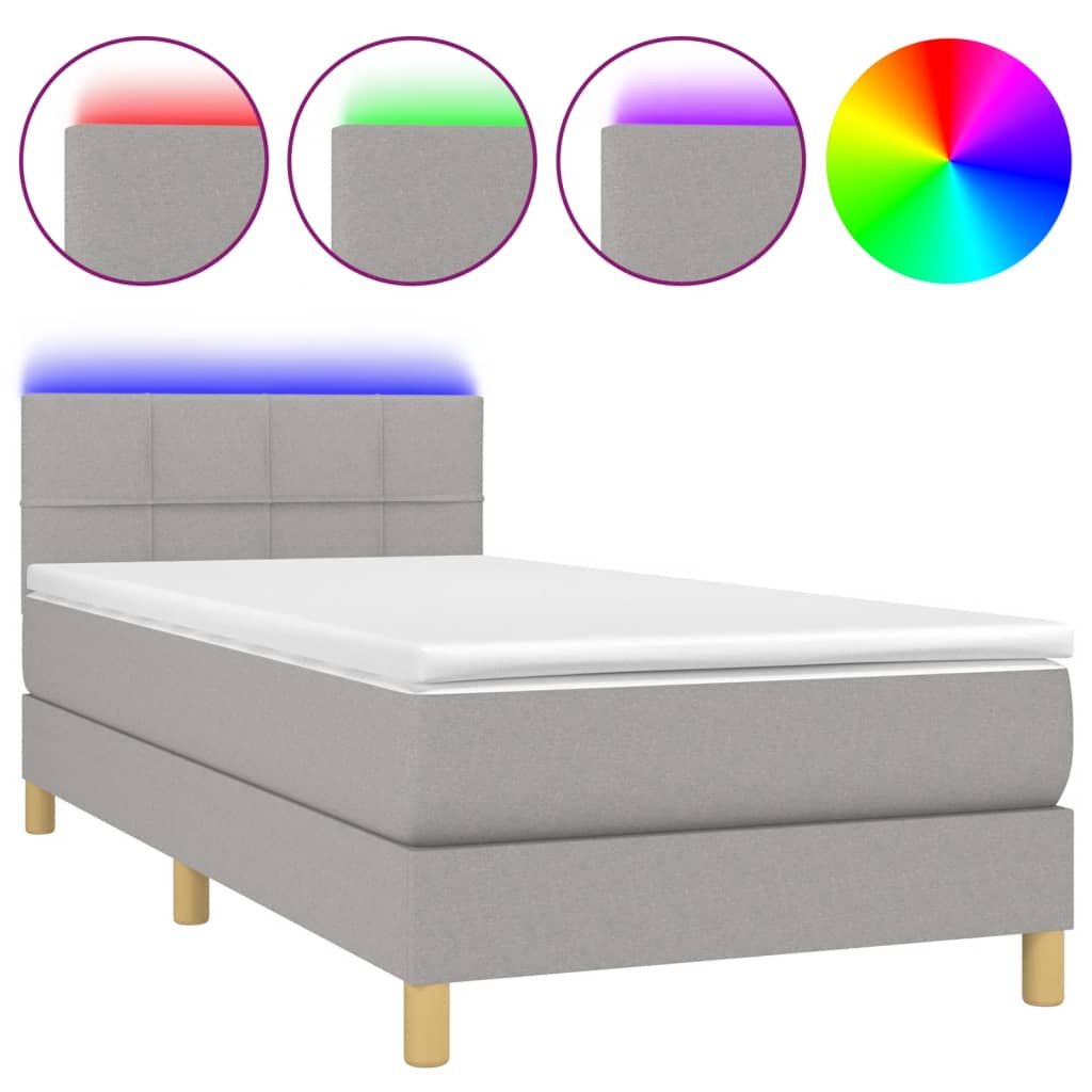 Krevet box spring s madracem LED svjetlosivi 80x200 cm tkanina
