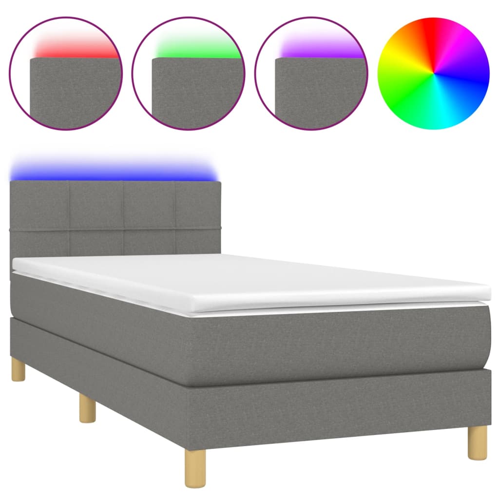 Krevet box spring s madracem LED tamnosivi 80 x 200 cm tkanina