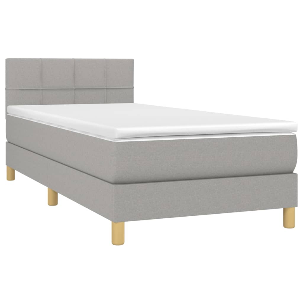 Krevet box spring s madracem LED svjetlosivi 90x190 cm tkanina