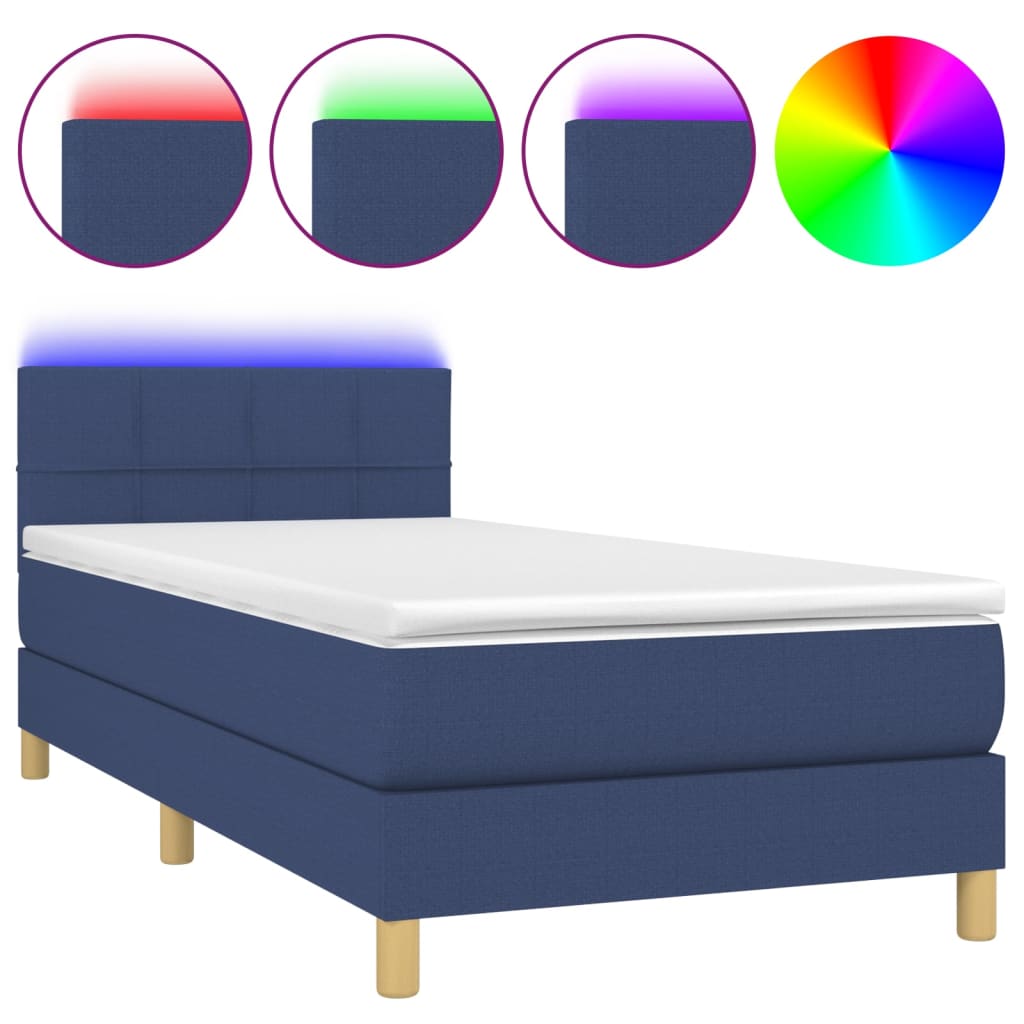 Krevet box spring s madracem LED plavi 90x190 cm od tkanine