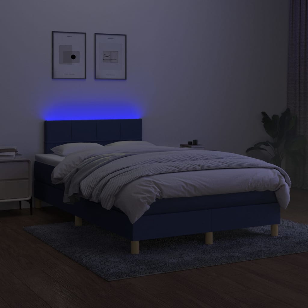 Krevet box spring s madracem LED plavi 120 x 200 cm od tkanine