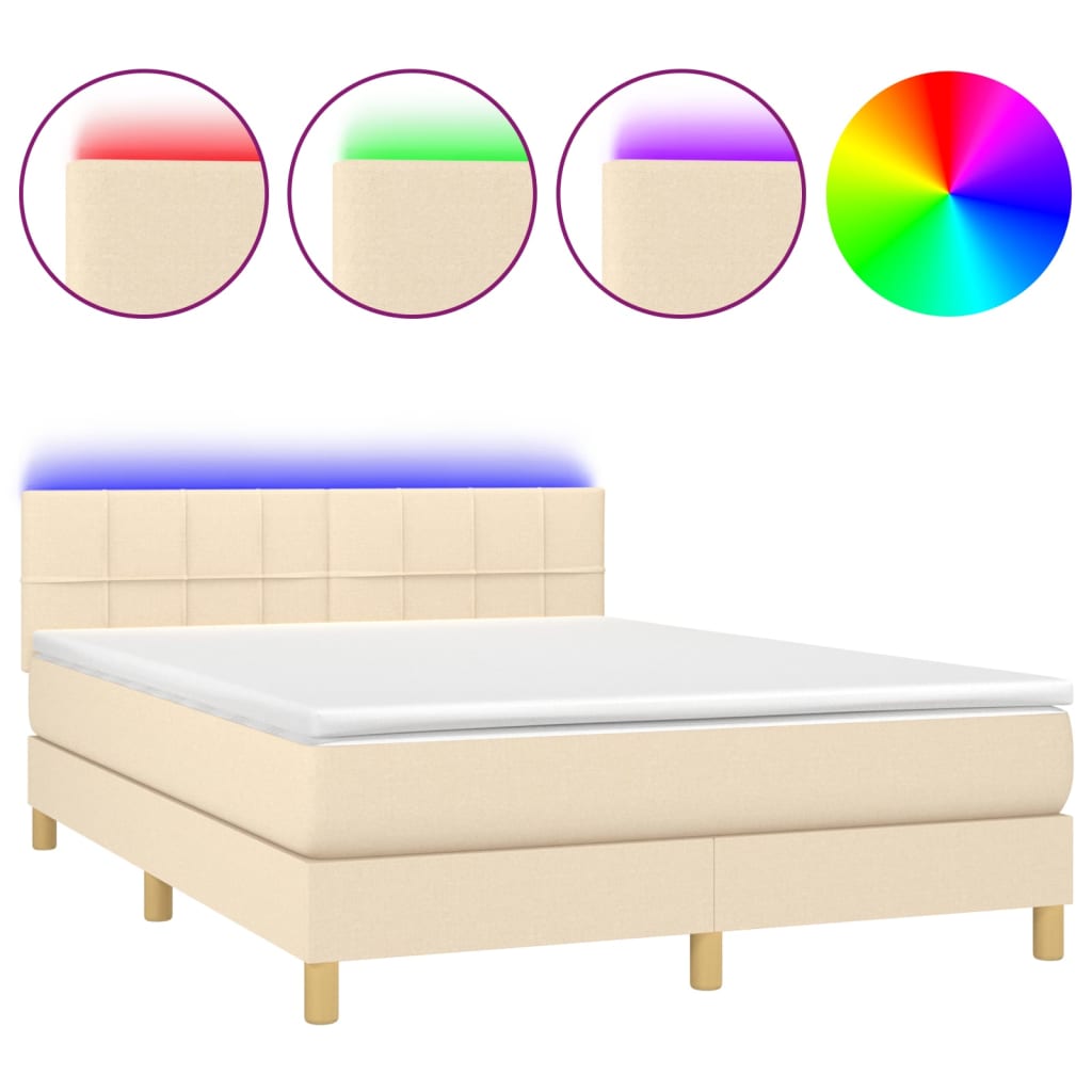 Krevet box spring s madracem LED krem 140x190 cm od tkanine