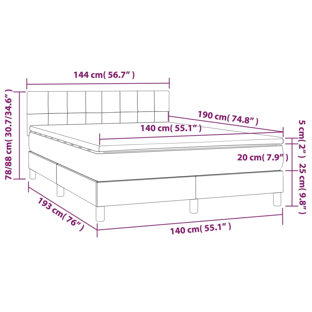 Krevet box spring s madracem LED krem 140x190 cm od tkanine