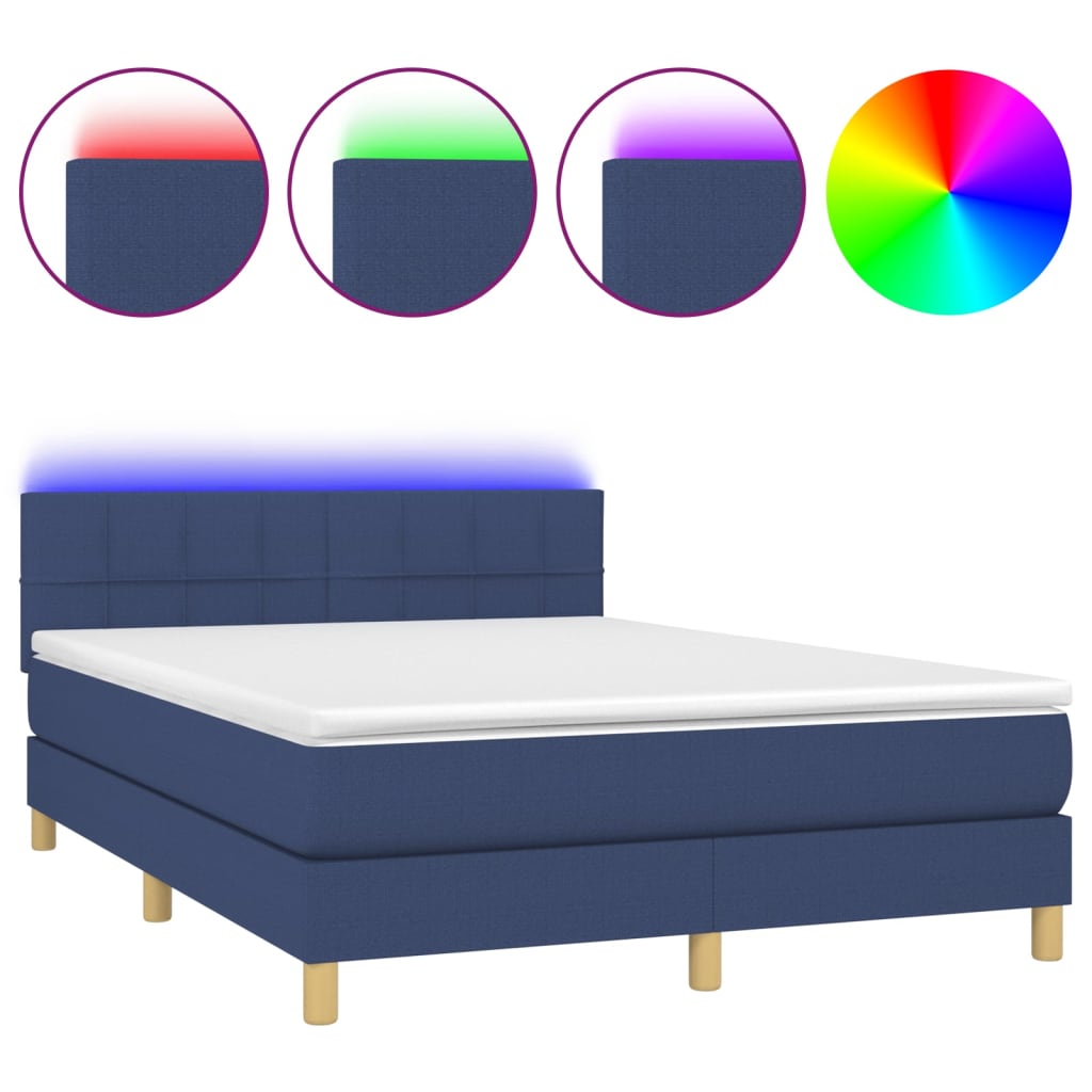 Krevet box spring s madracem LED plavi 140x190 cm od tkanine