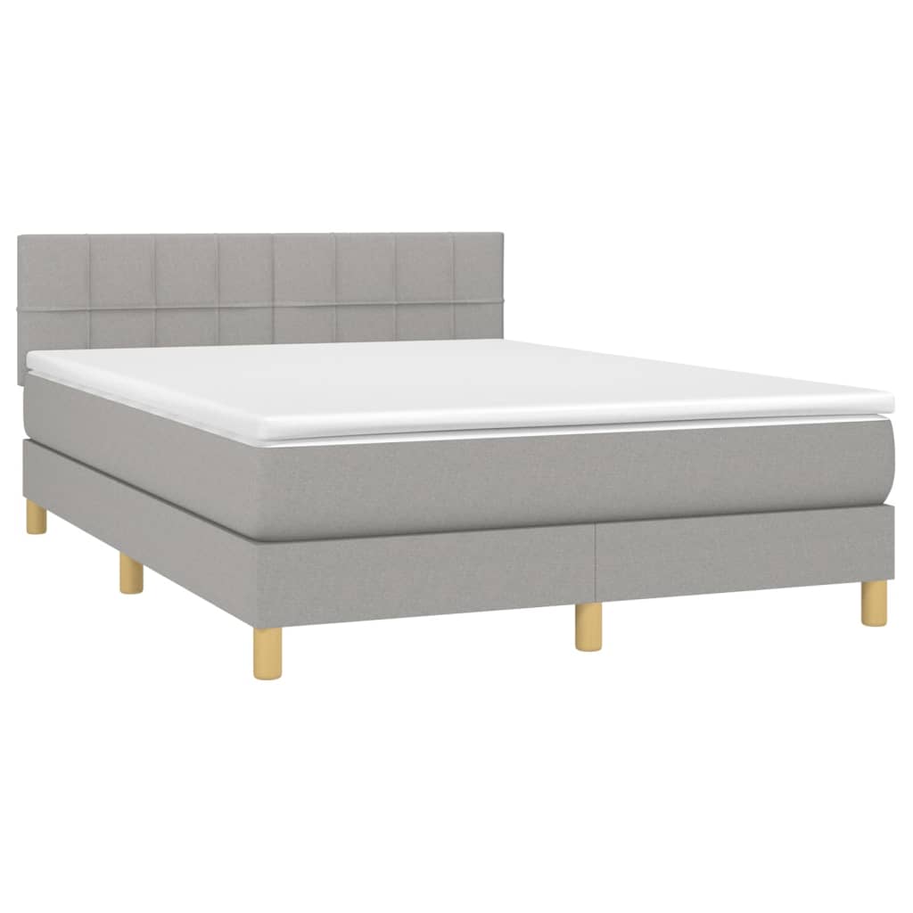 Krevet box spring s madracem LED svjetlosivi 140x200 cm tkanina
