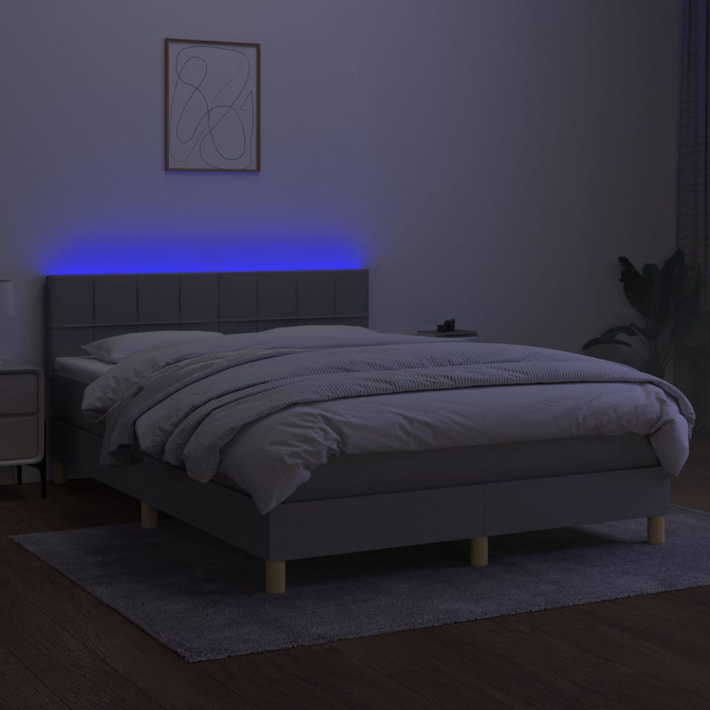 Krevet box spring s madracem LED svjetlosivi 140x200 cm tkanina