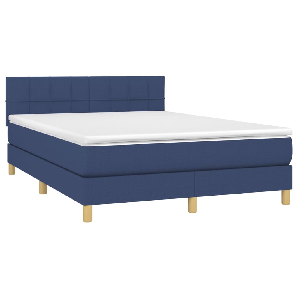 Krevet box spring s madracem LED plavi 140x200 cm od tkanine