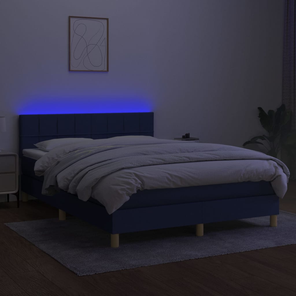 Krevet box spring s madracem LED plavi 140x200 cm od tkanine