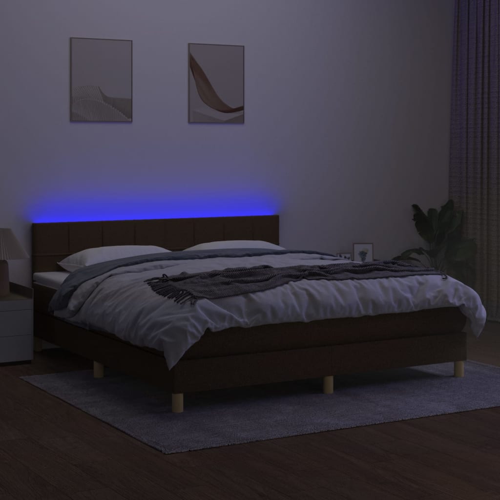 Krevet box spring s madracem LED tamnosmeđi 160x200 cm tkanina