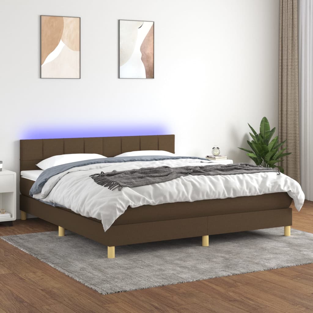 Krevet box spring s madracem LED tamnosmeđi 160x200 cm tkanina