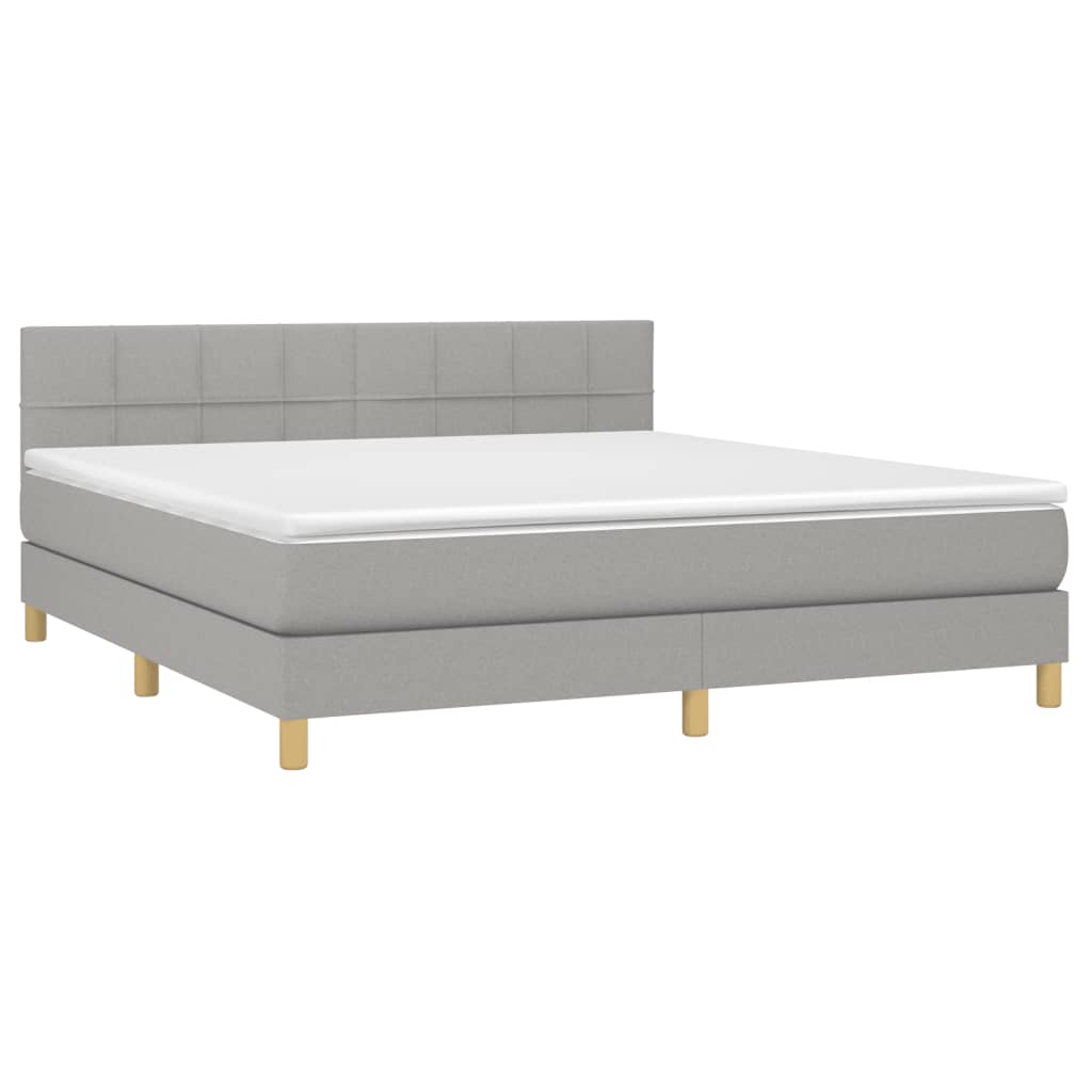 Krevet box spring s madracem LED svjetlosivi 180x200 cm tkanina