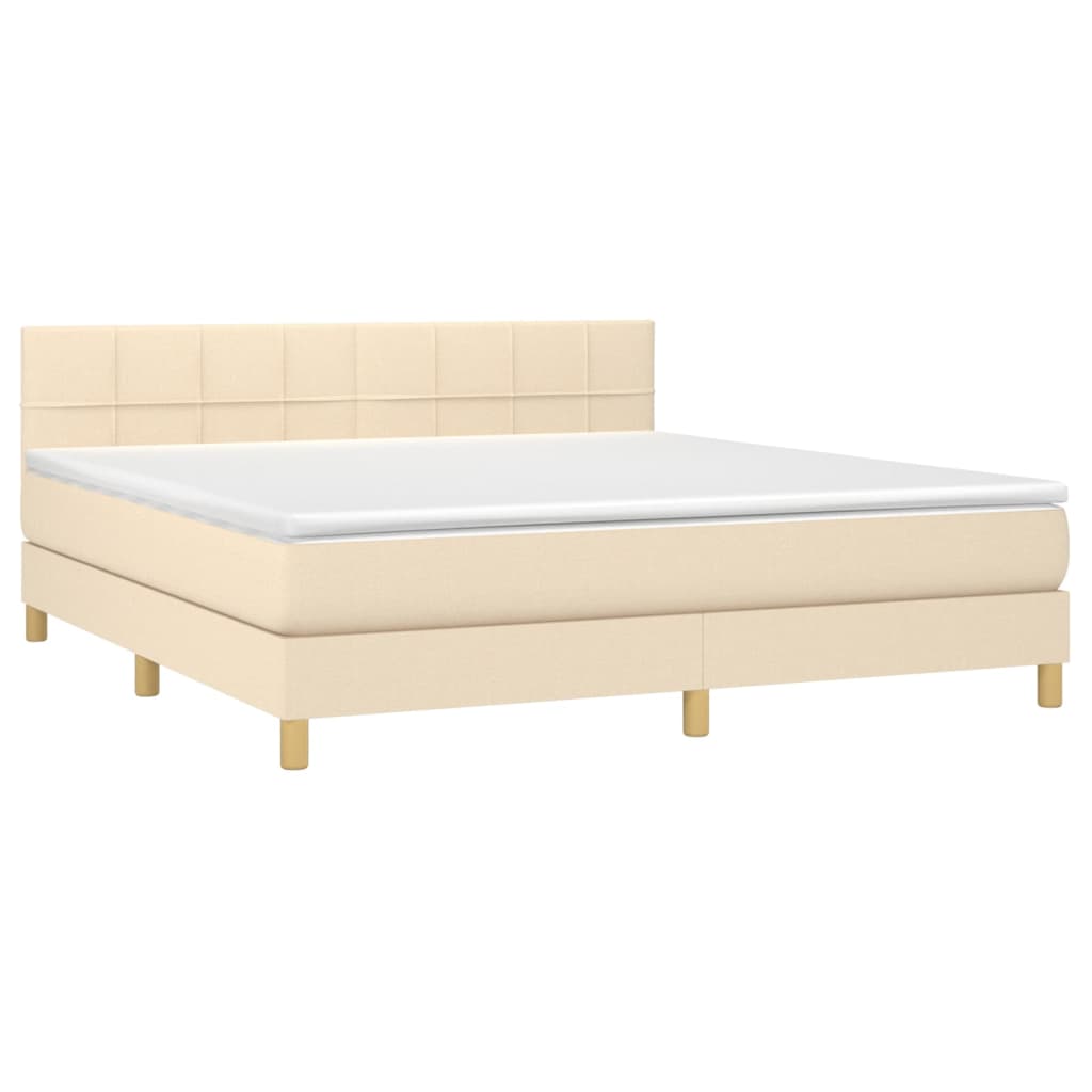 Krevet box spring s madracem LED krem 180x200 cm od tkanine