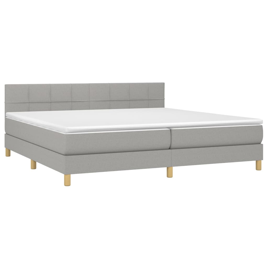 Krevet box spring s madracem LED svjetlosivi 200x200 cm tkanina