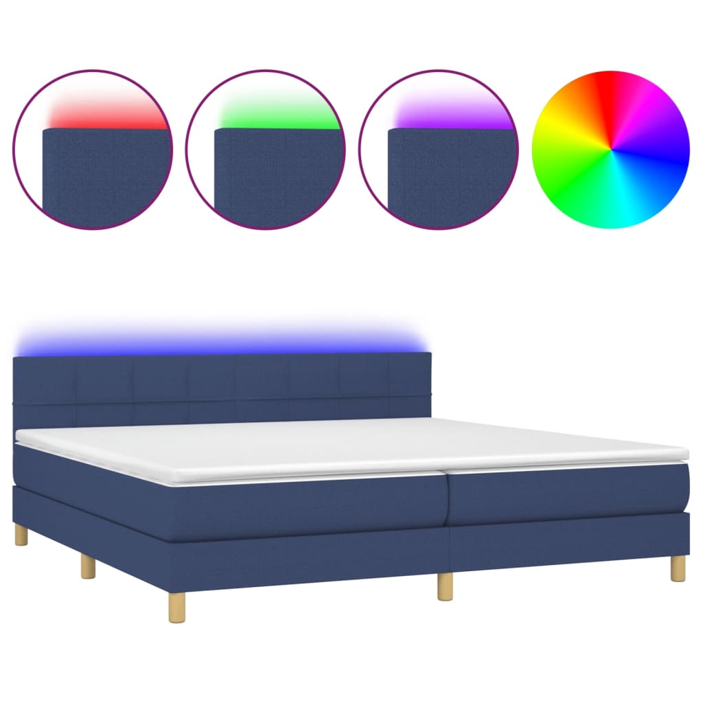Krevet box spring s madracem LED plavi 200x200 cm od tkanine
