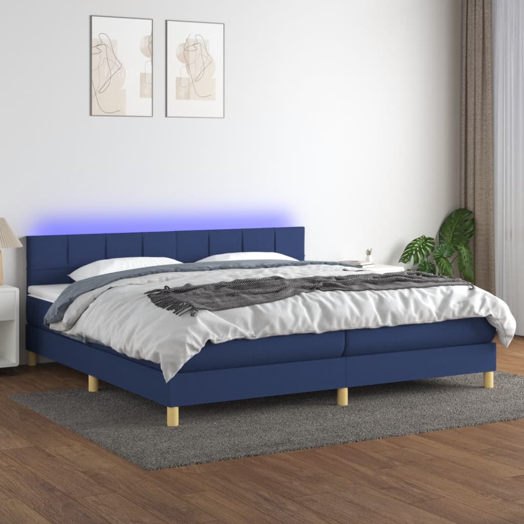 Krevet box spring s madracem LED plavi 200x200 cm od tkanine