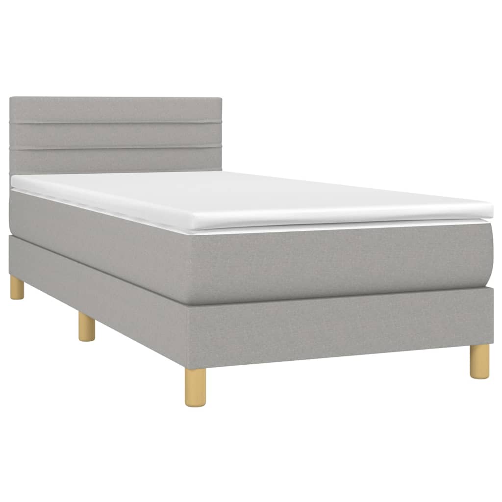 Krevet box spring s madracem LED svjetlosivi 80x200 cm tkanina