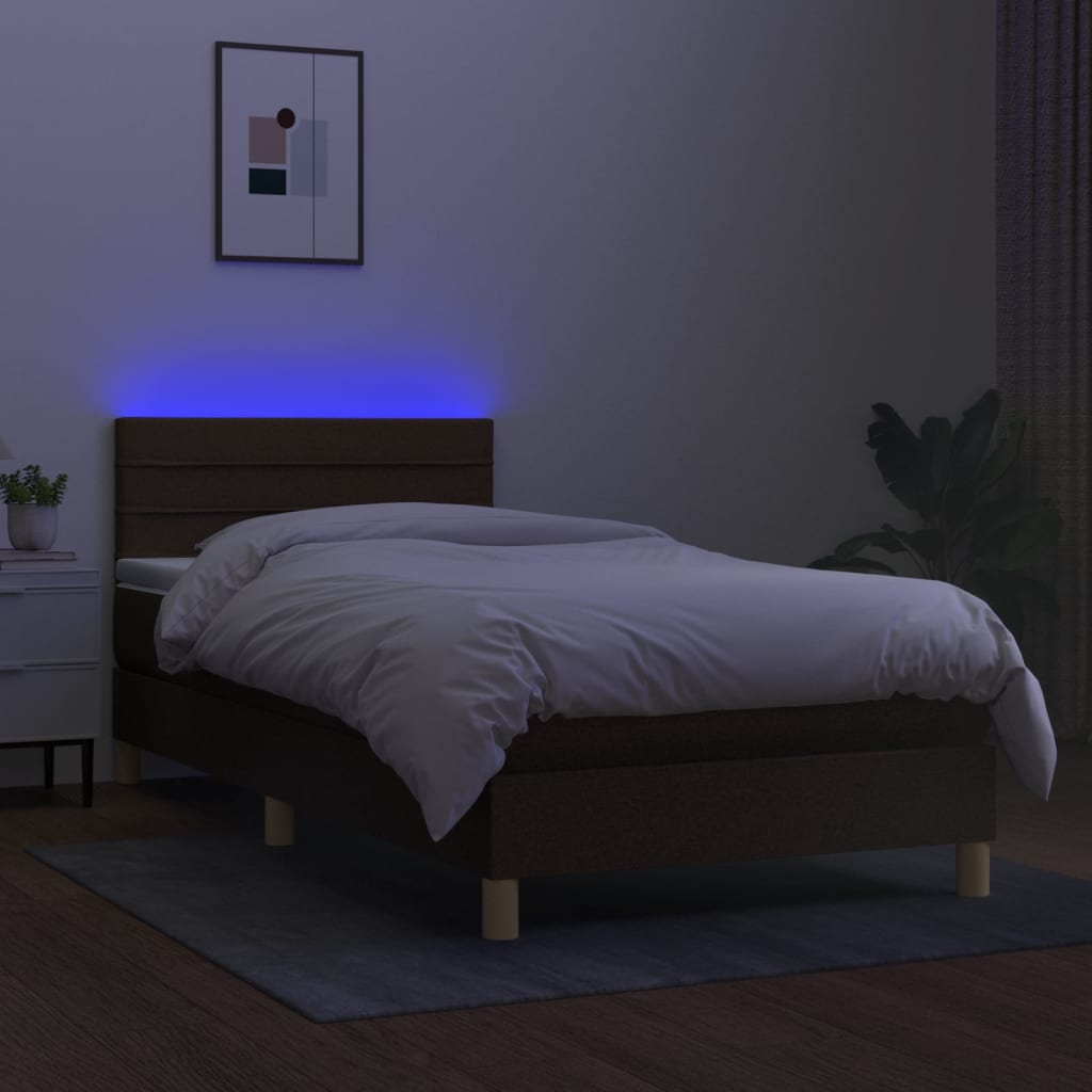 Krevet box spring s madracem LED tamnosmeđi 80 x 200 cm tkanina