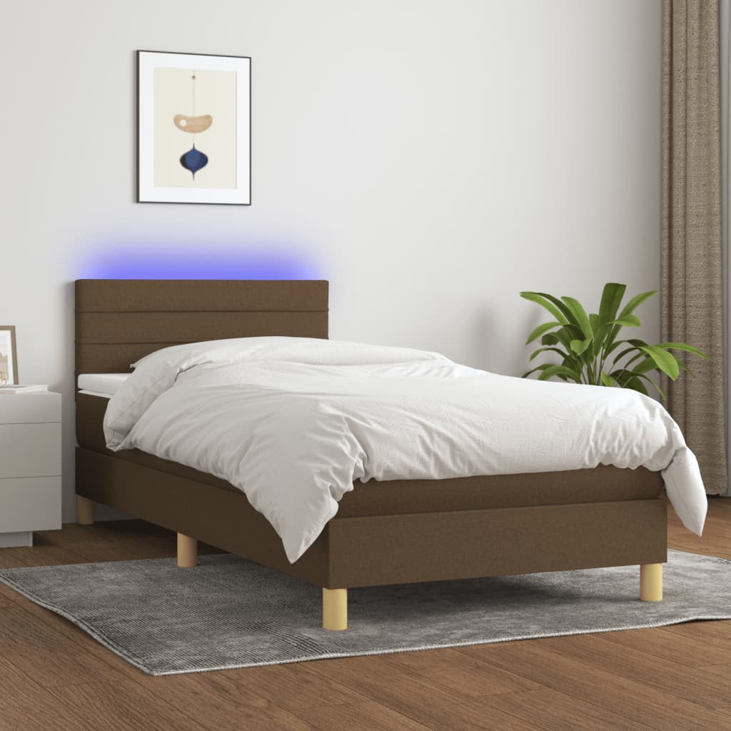 Krevet box spring s madracem LED tamnosmeđi 90x190 cm tkanina