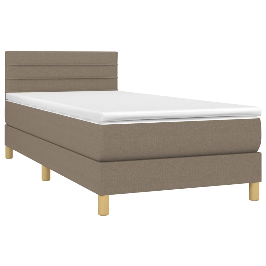 Krevet box spring s madracem LED smeđesivi 100x200 cm tkanina