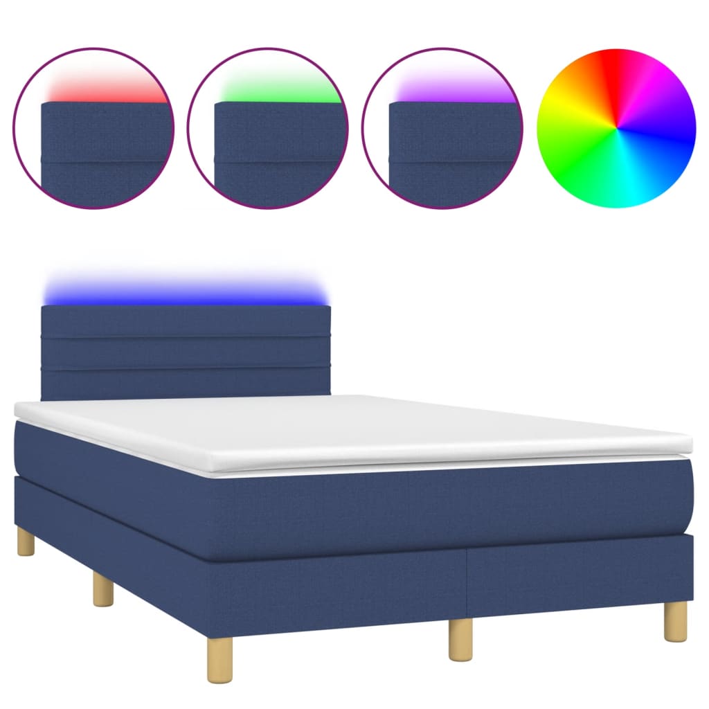 Krevet box spring s madracem LED plavi 120 x 200 cm od tkanine