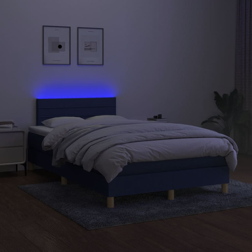Krevet box spring s madracem LED plavi 120 x 200 cm od tkanine
