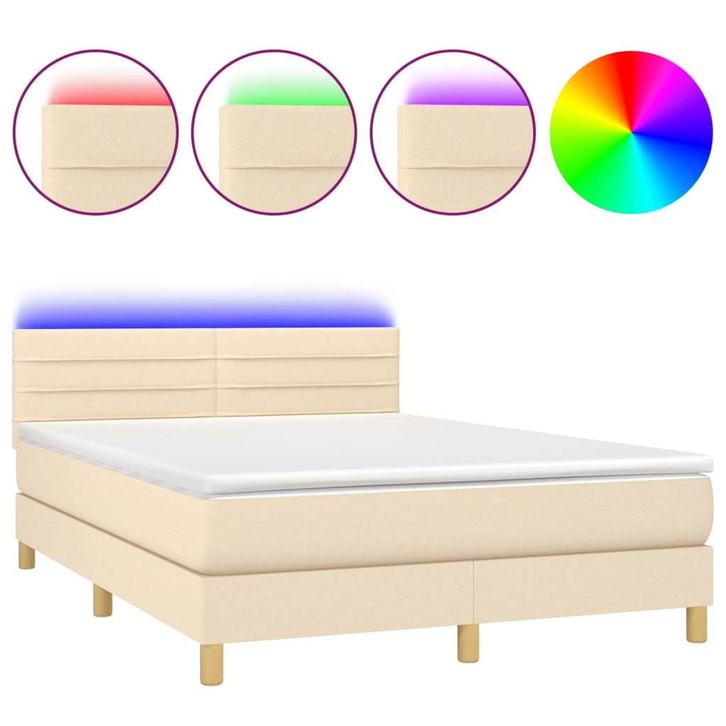 Krevet box spring s madracem LED krem 140x190 cm od tkanine