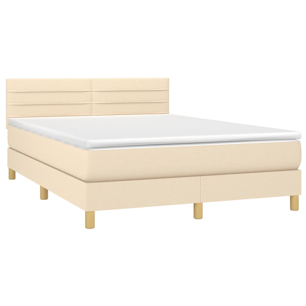 Krevet box spring s madracem LED krem 140x190 cm od tkanine