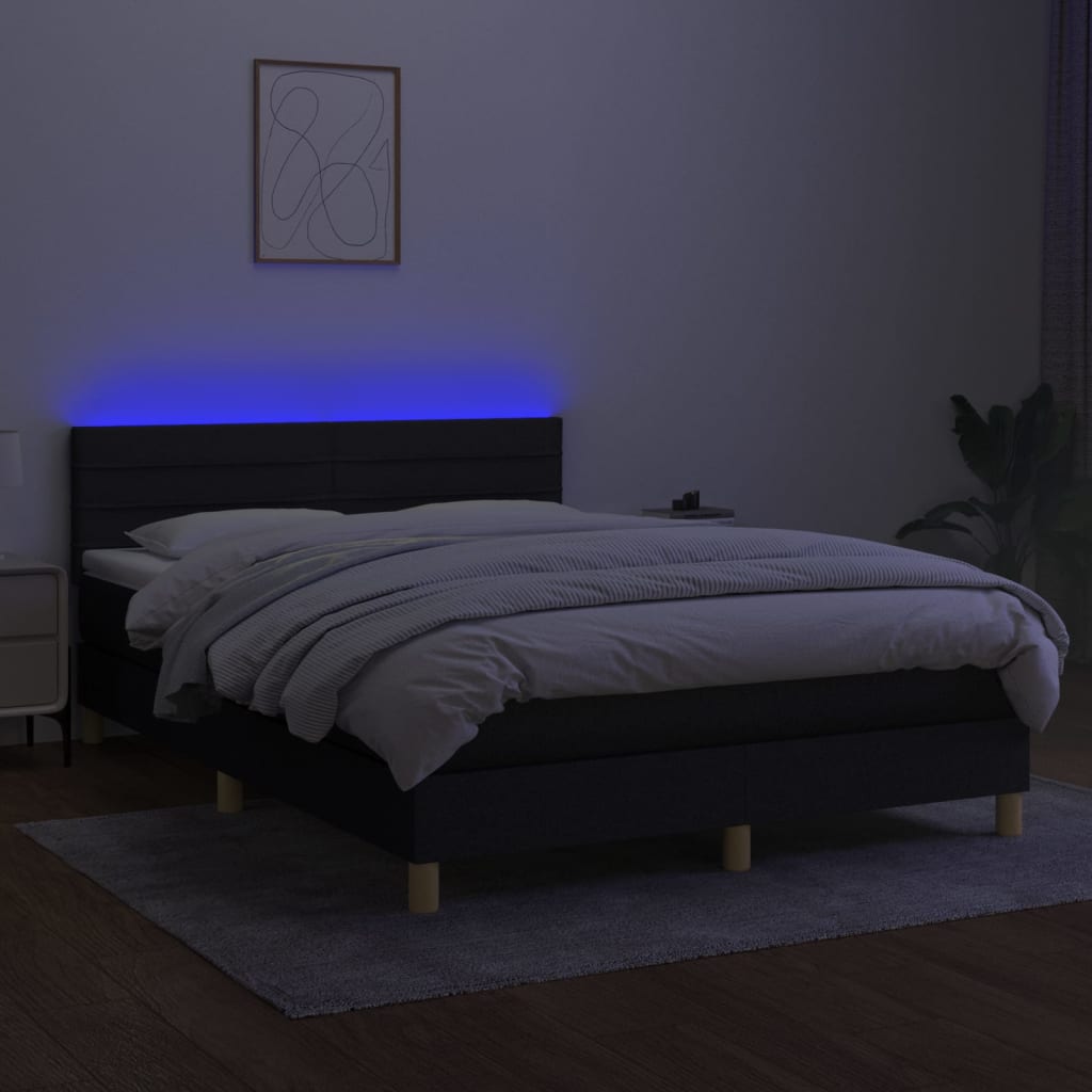 Krevet box spring s madracem LED crni 140x200 cm od tkanine