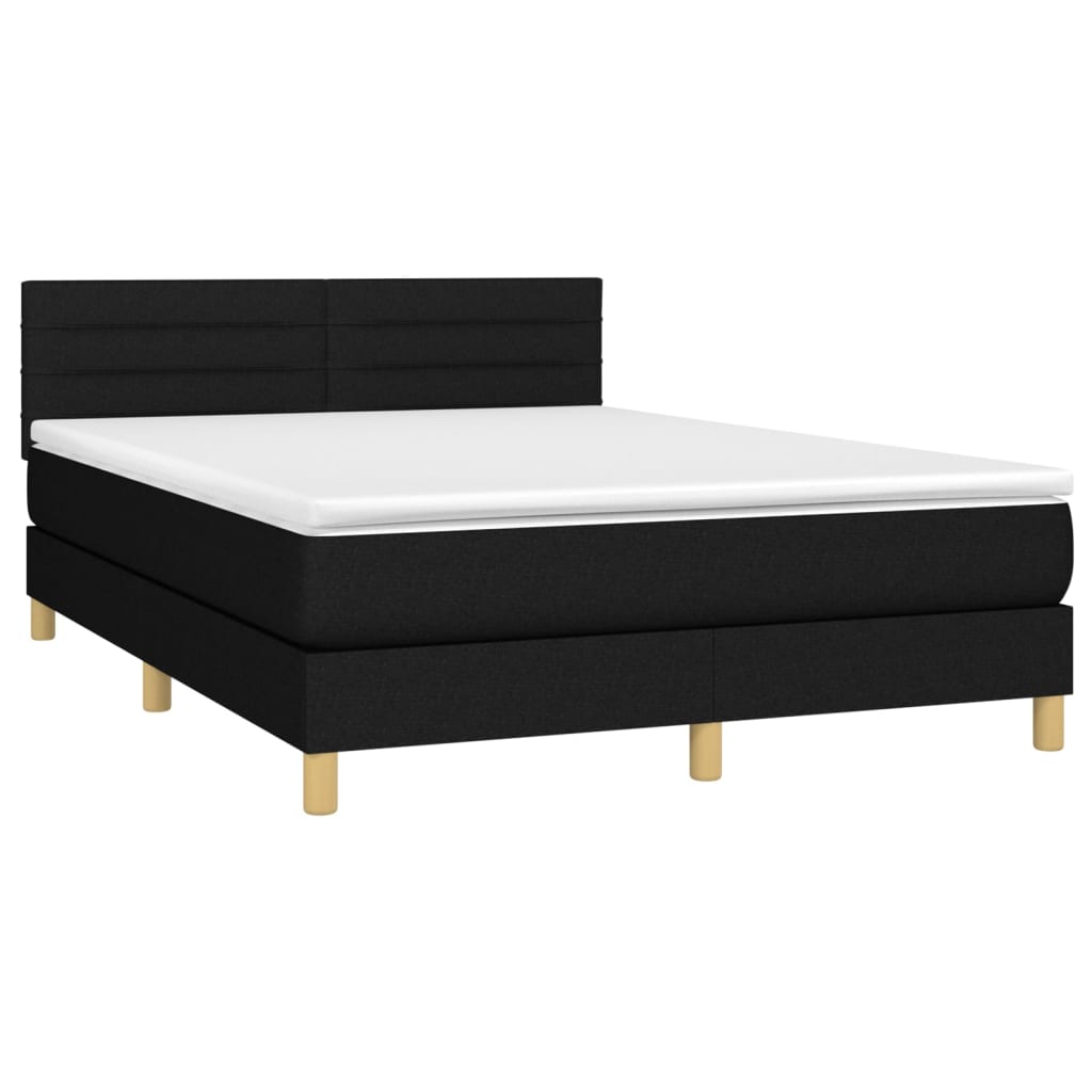 Krevet box spring s madracem LED crni 140x200 cm od tkanine