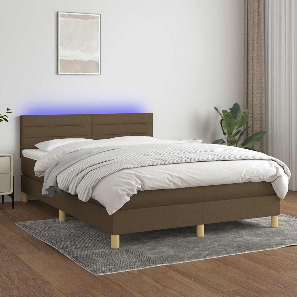 Krevet box spring s madracem LED tamnosmeđi 140x200 cm tkanina