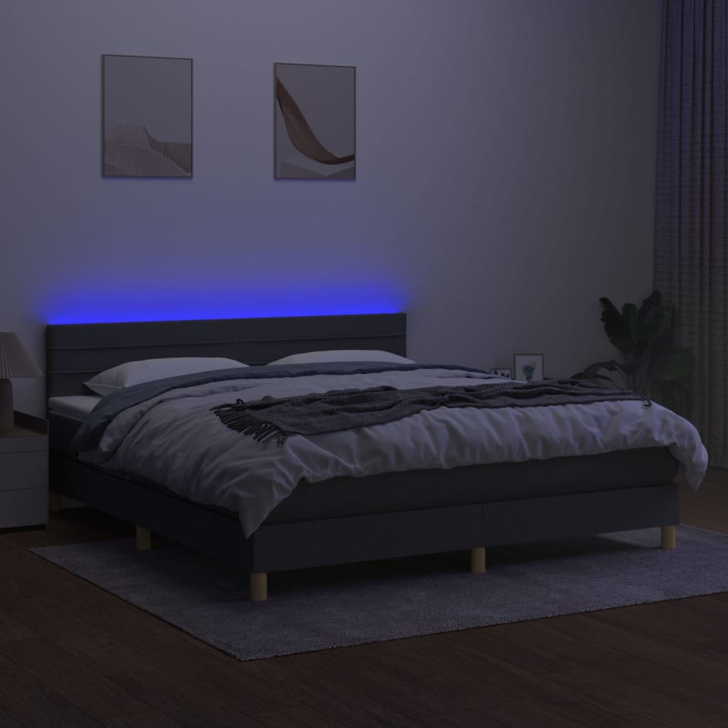 Krevet box spring s madracem LED tamnosivi 160x200 cm tkanina