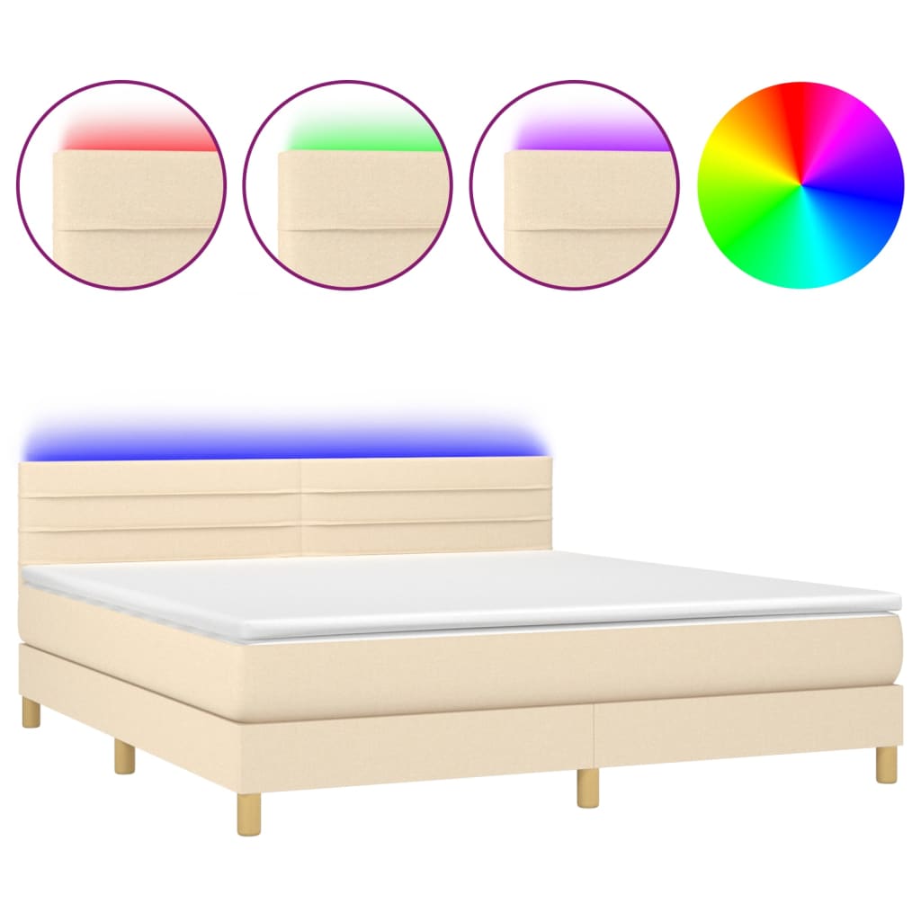Krevet box spring s madracem LED krem 160x200 cm od tkanine