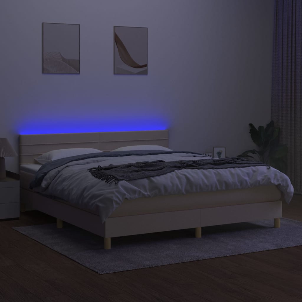 Krevet box spring s madracem LED krem 160x200 cm od tkanine