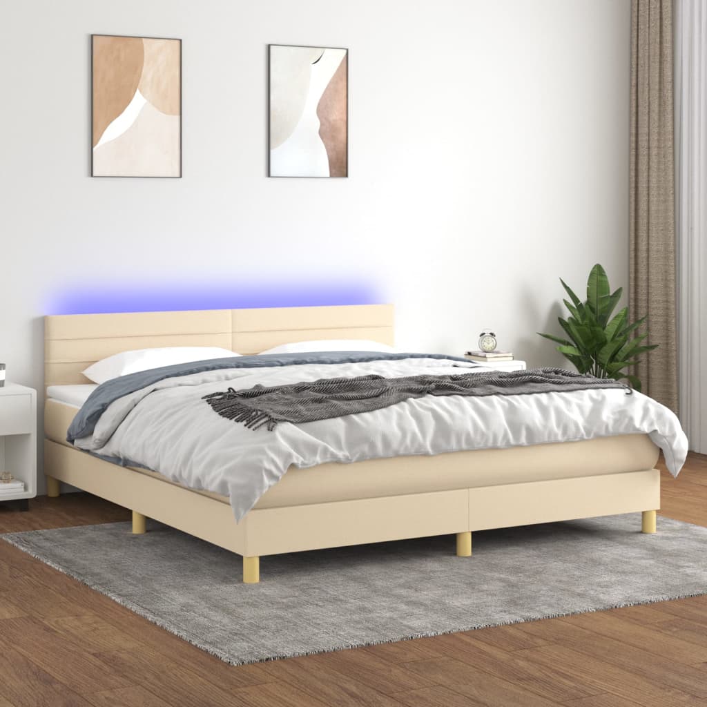 Krevet box spring s madracem LED krem 160x200 cm od tkanine