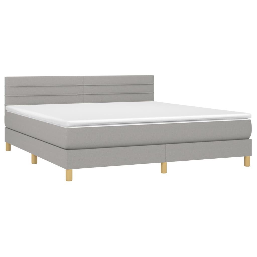 Krevet box spring s madracem LED svjetlosivi 180x200 cm tkanina
