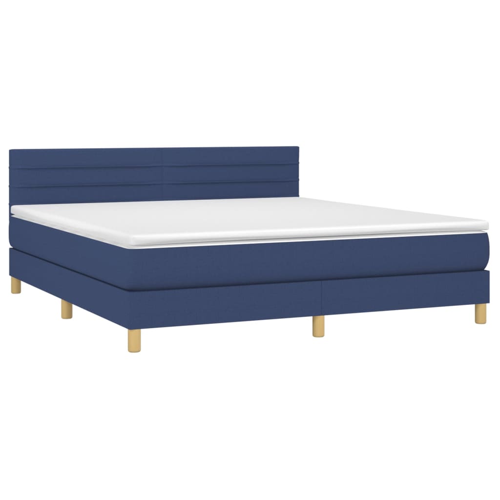 Krevet box spring s madracem LED plavi 180x200 cm od tkanine
