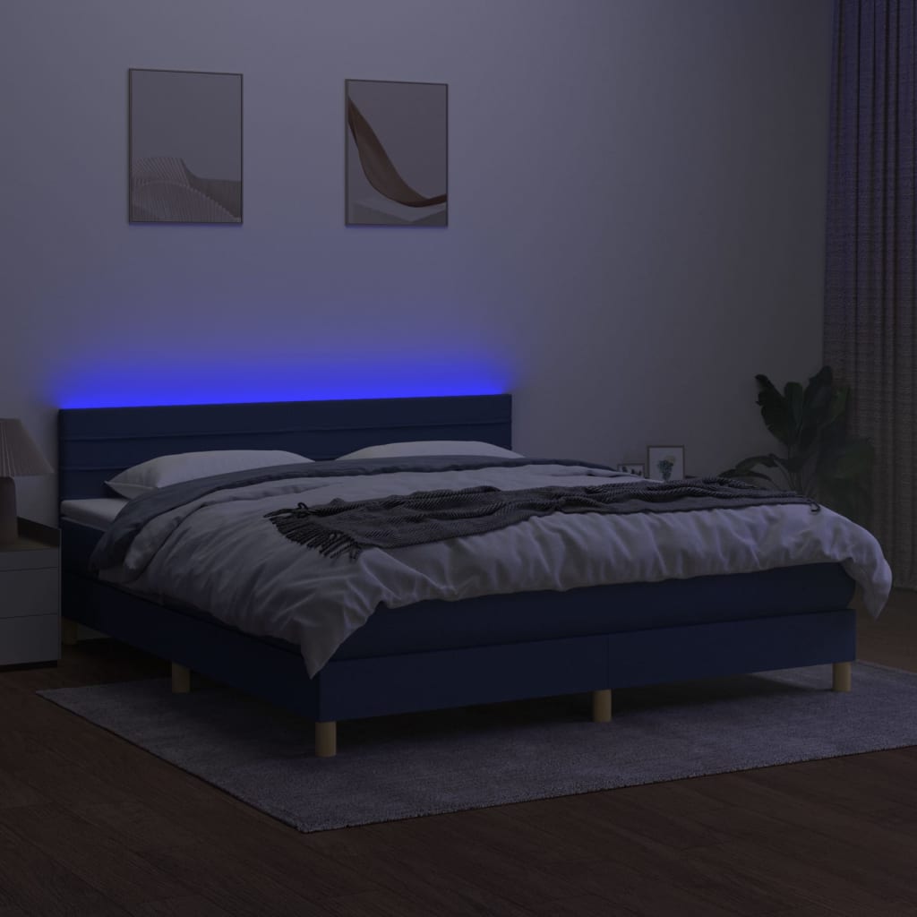 Krevet box spring s madracem LED plavi 180x200 cm od tkanine
