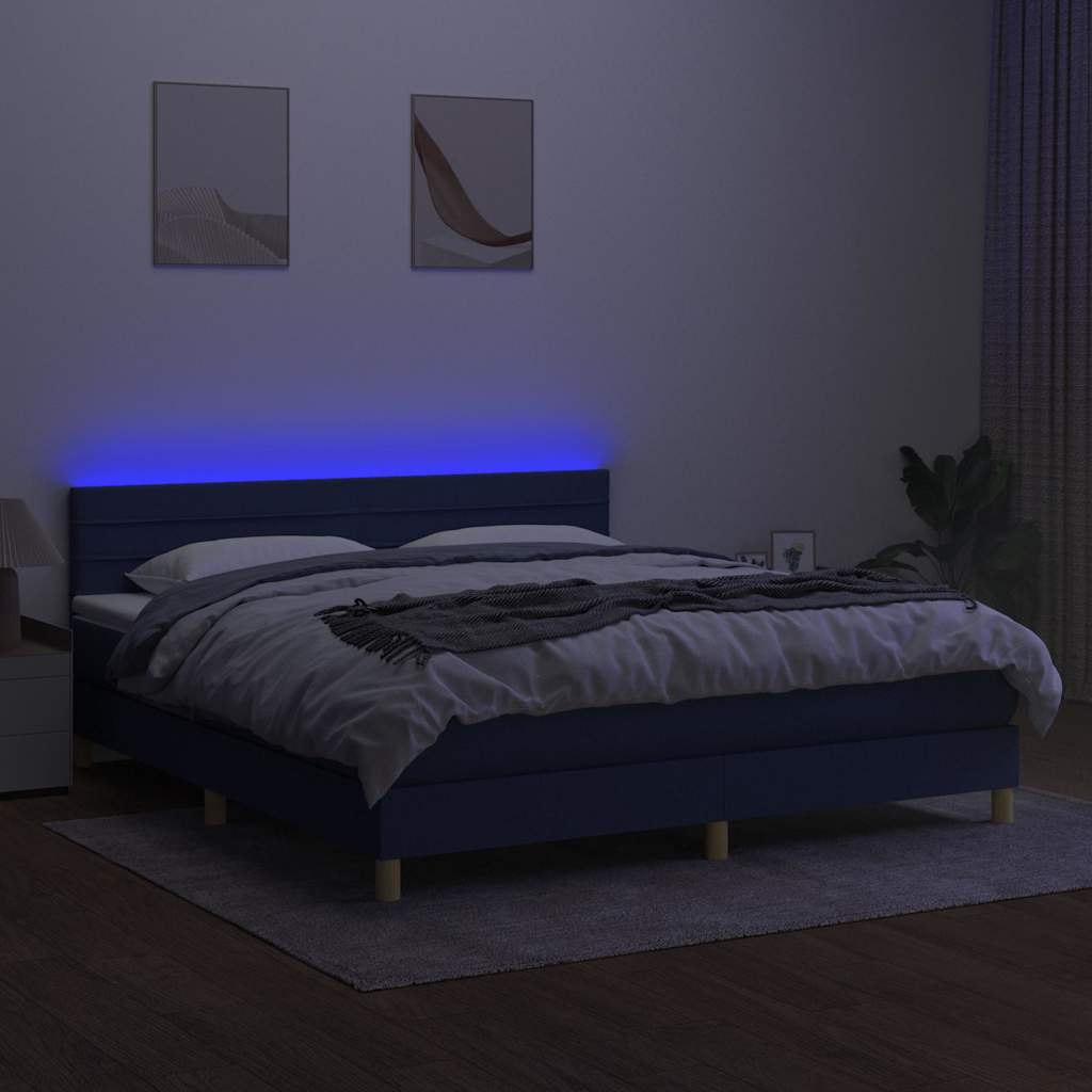 Krevet box spring s madracem LED plavi 180x200 cm od tkanine