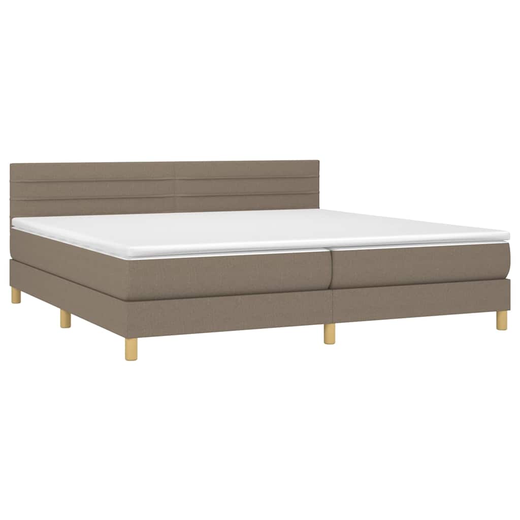 Krevet box spring s madracem LED smeđesivi 200x200 cm tkanina