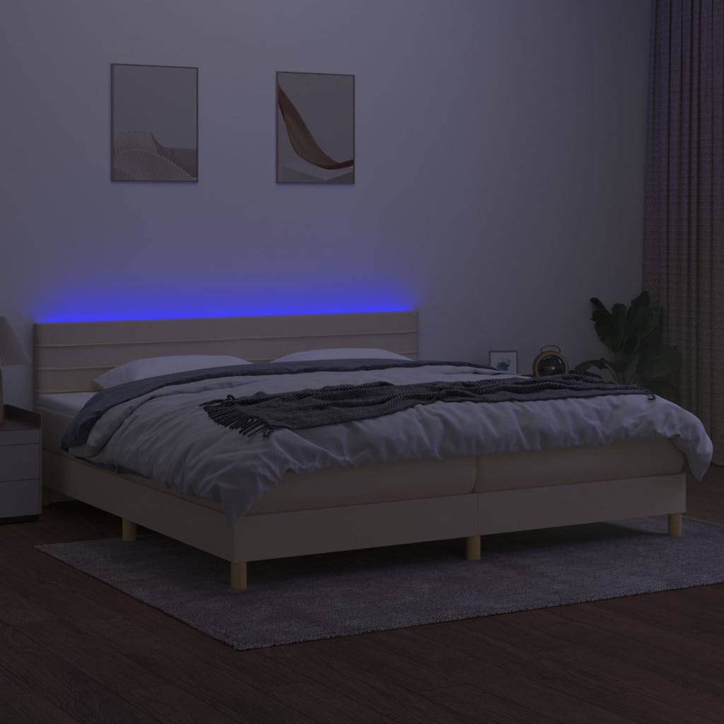 Krevet box spring s madracem LED krem 200x200 cm od tkanine