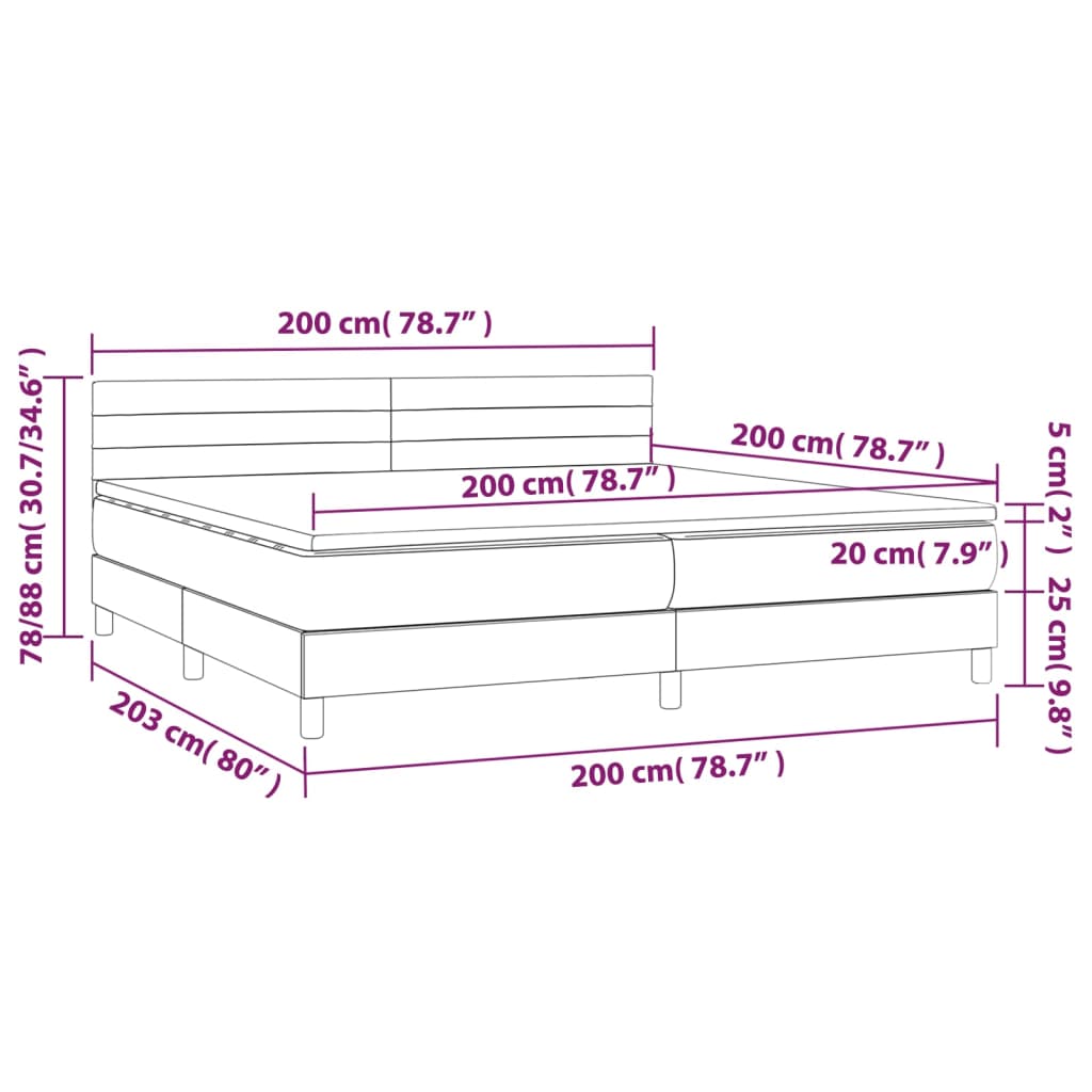 Krevet box spring s madracem LED krem 200x200 cm od tkanine