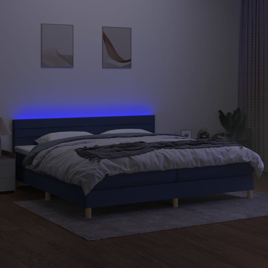 Krevet box spring s madracem LED plavi 200x200 cm od tkanine