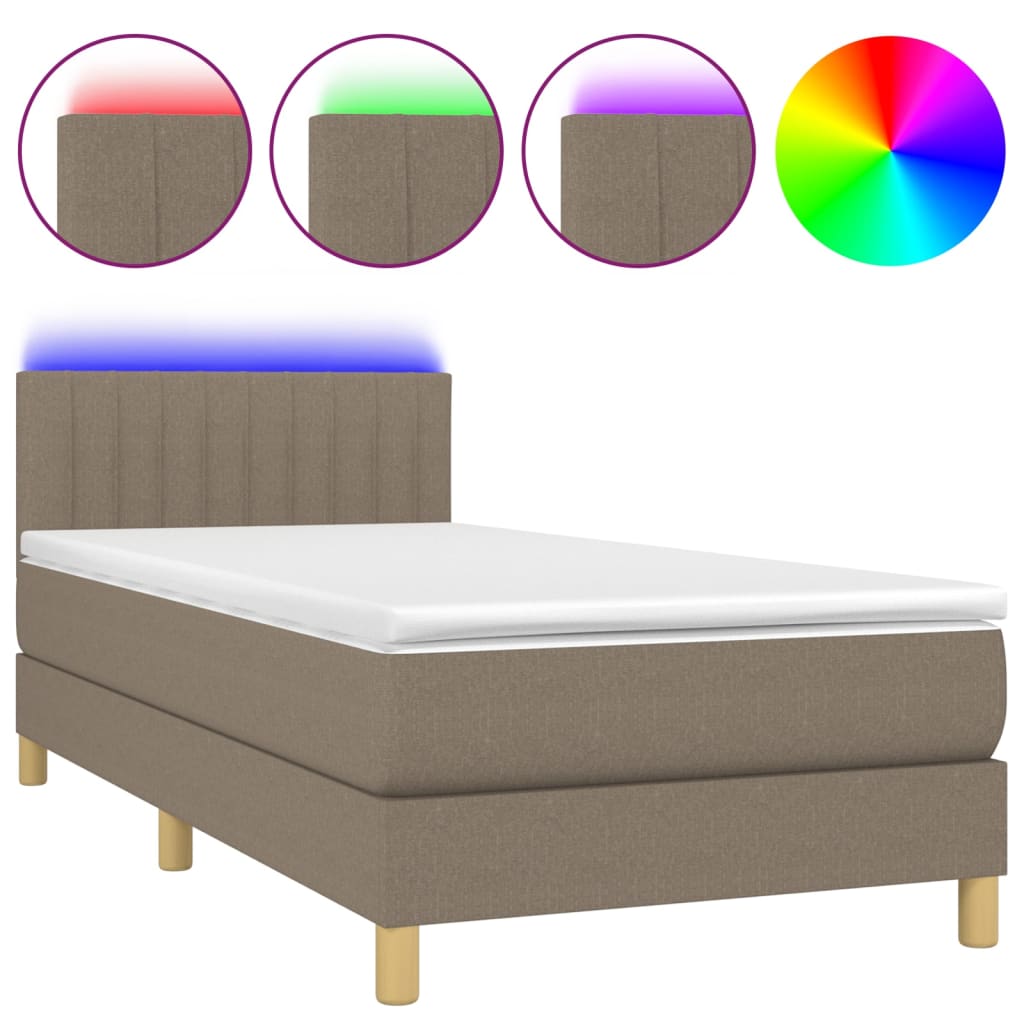 Krevet box spring s madracem LED smeđesivi 80 x 200 cm tkanina