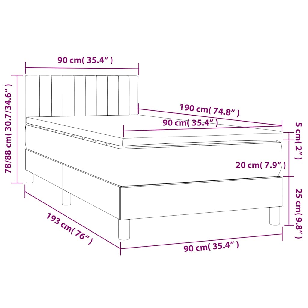 Krevet box spring s madracem LED crni 90x190 cm od tkanine