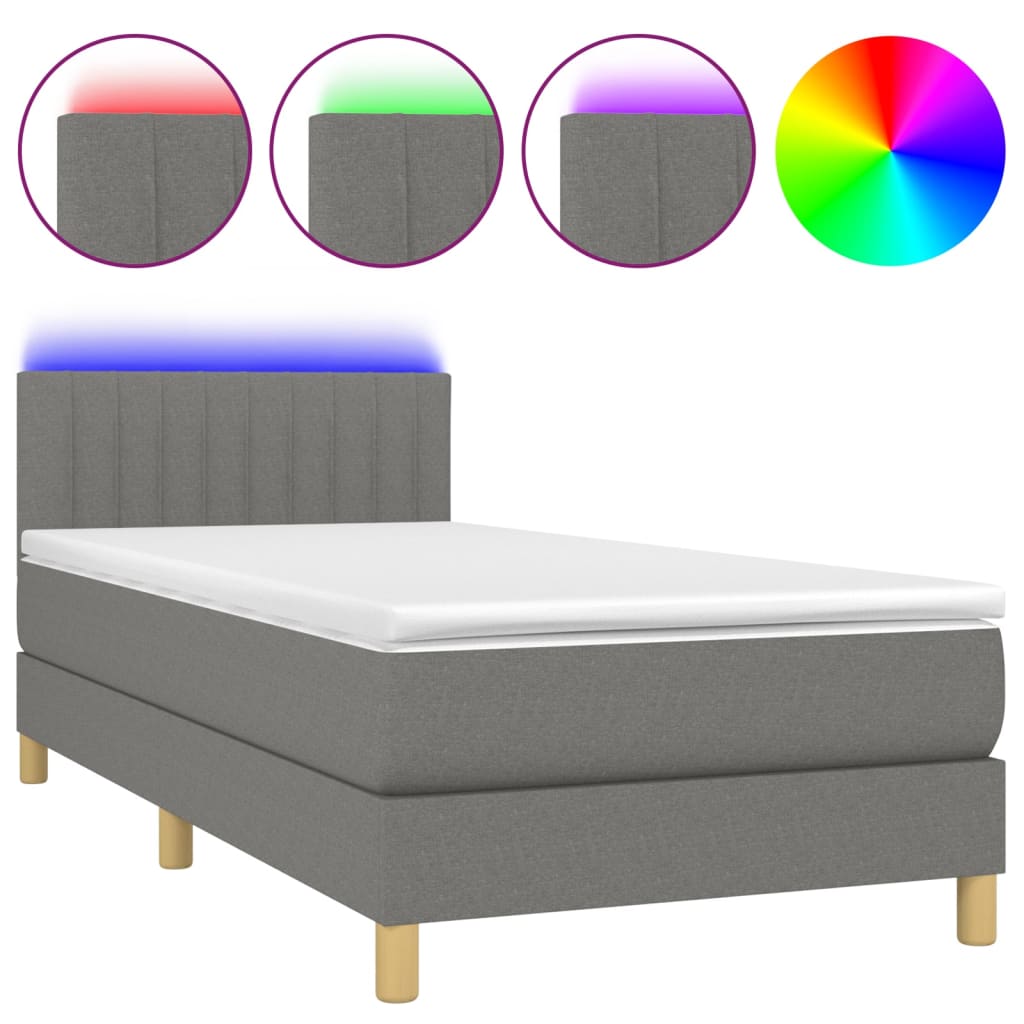 Krevet box spring s madracem LED tamnosivi 90x200 cm tkanina