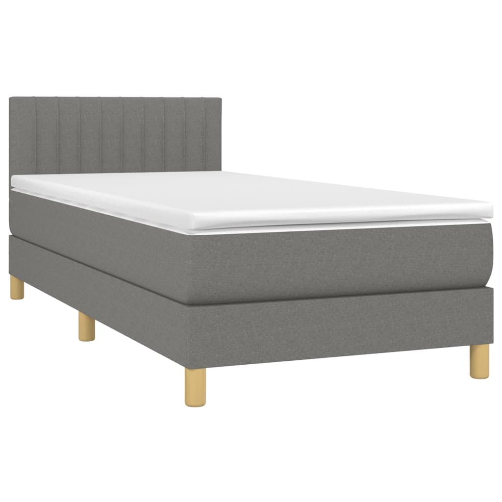 Krevet box spring s madracem LED tamnosivi 90x200 cm tkanina