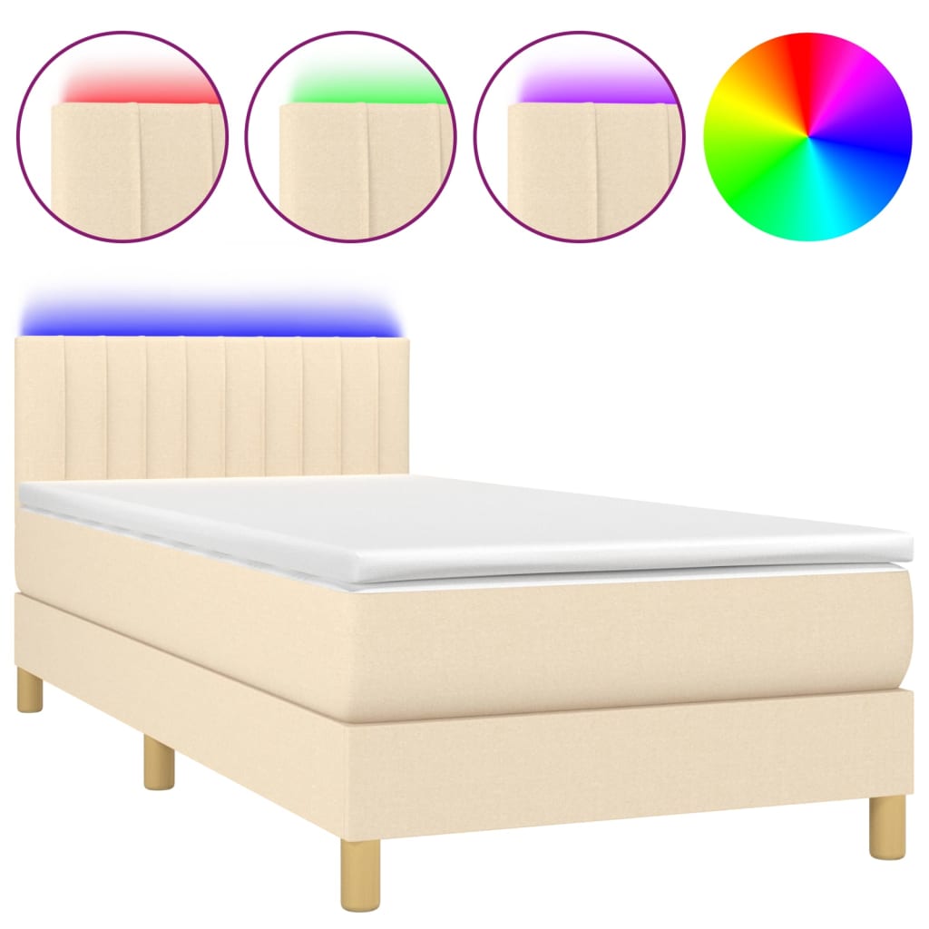 Krevet box spring s madracem LED krem 90x200 cm od tkanine