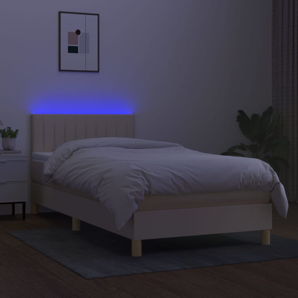 Krevet box spring s madracem LED krem 90x200 cm od tkanine