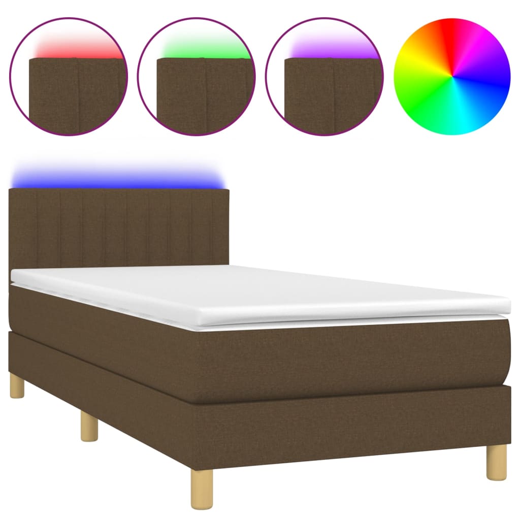 Krevet box spring s madracem LED tamnosmeđi 100x200 cm tkanina